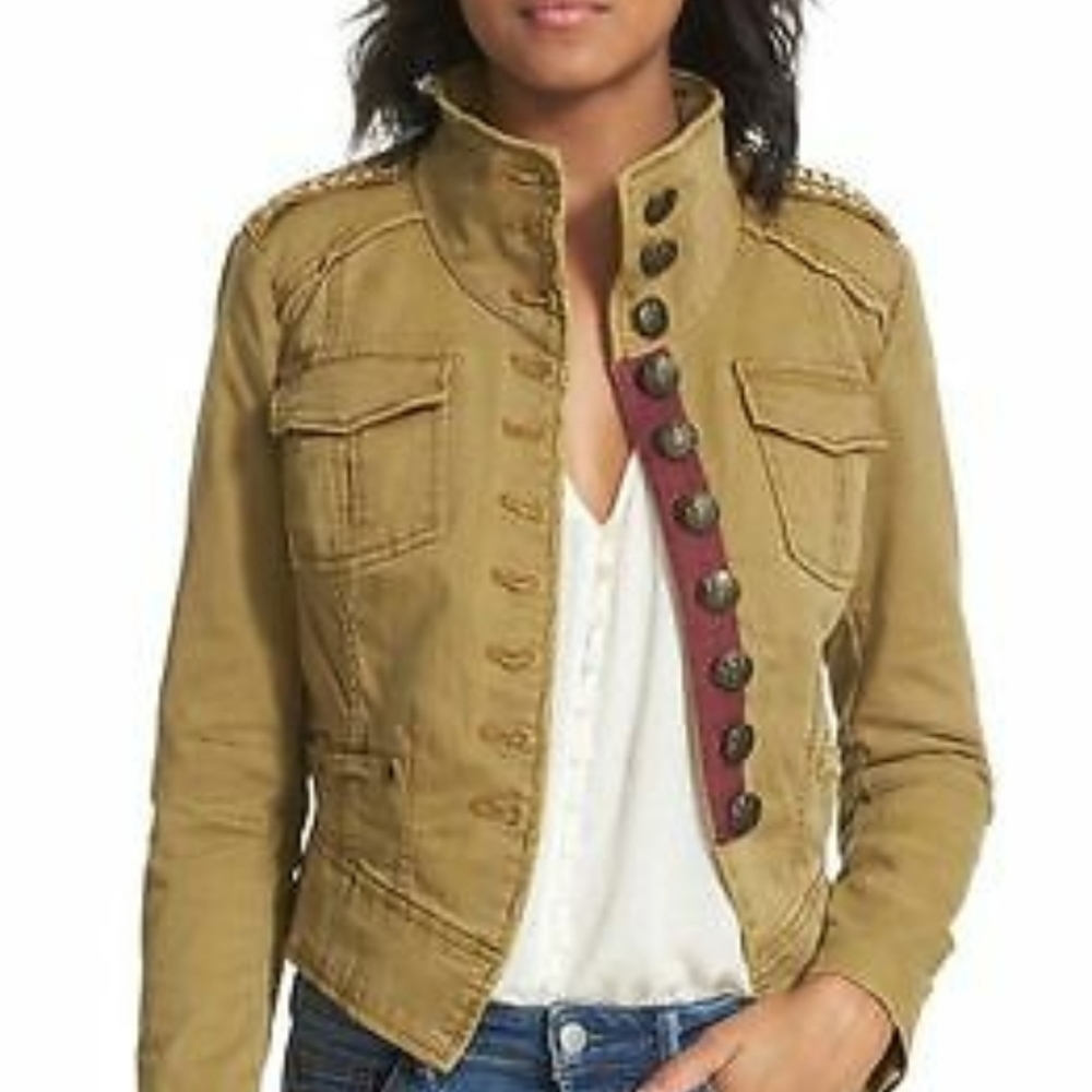 Free People Tan Military Style Jacket